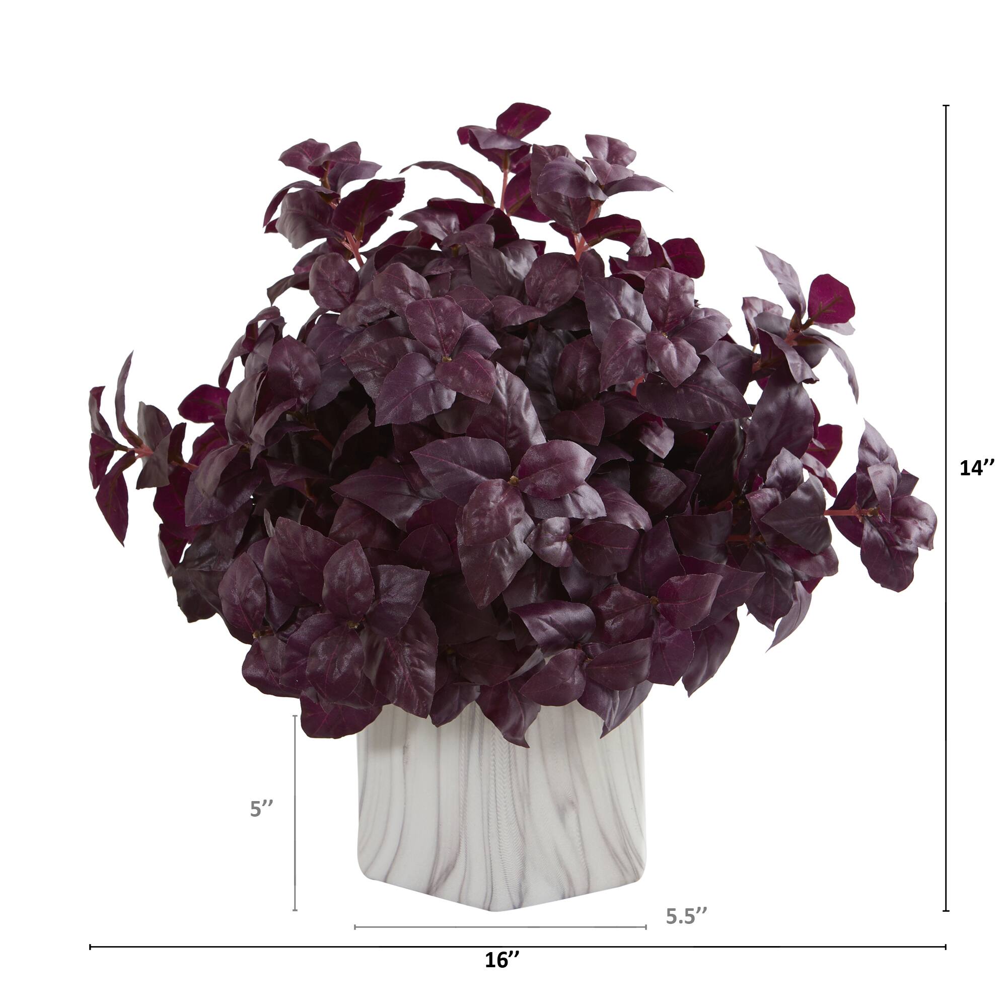 16in. Purple Basil Plant in Marble Finished Planter